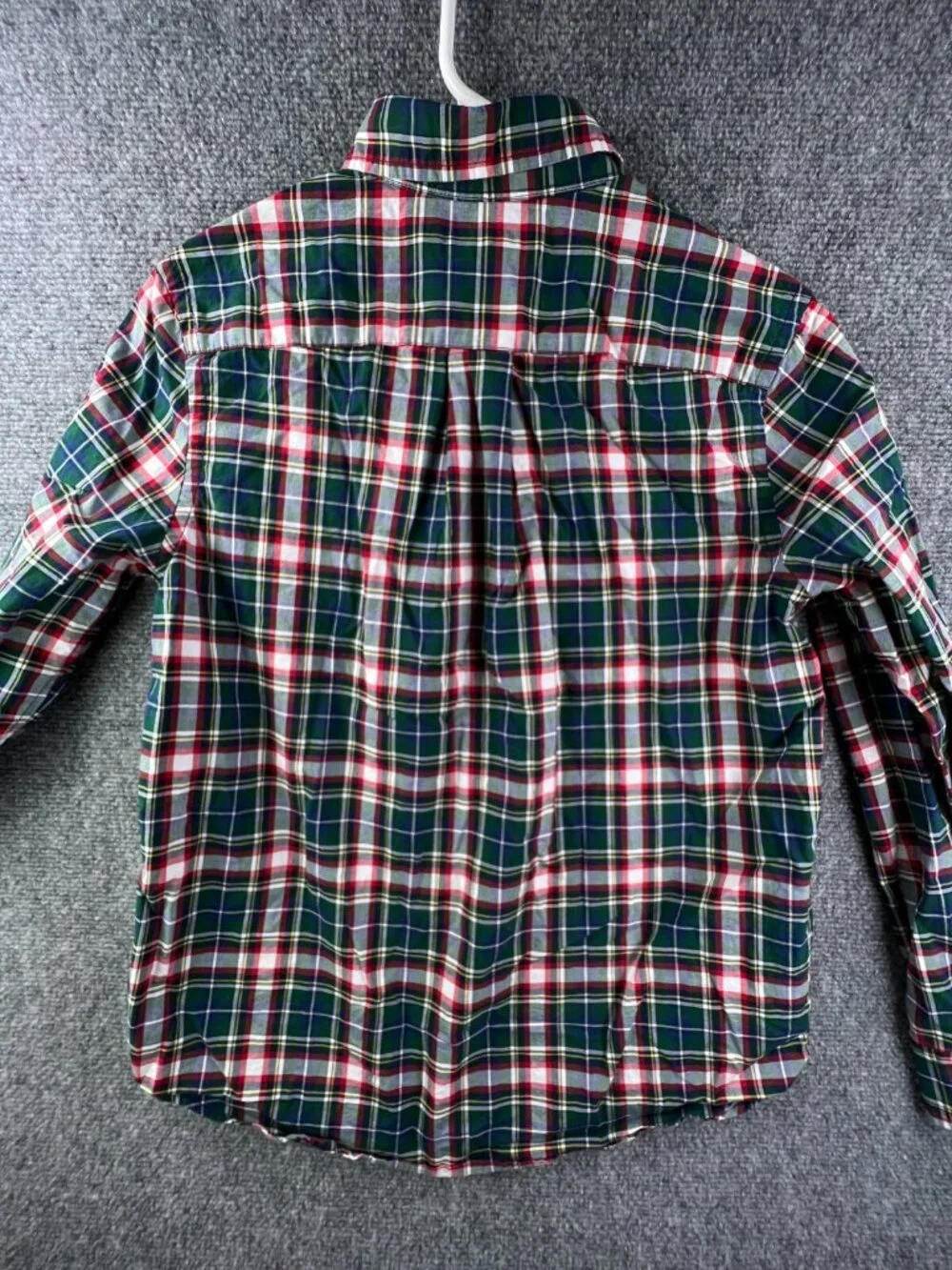 Ralph Lauren Button Up Shirt Boys’ Natural Stretch Large 14-16 Plaid Green Red